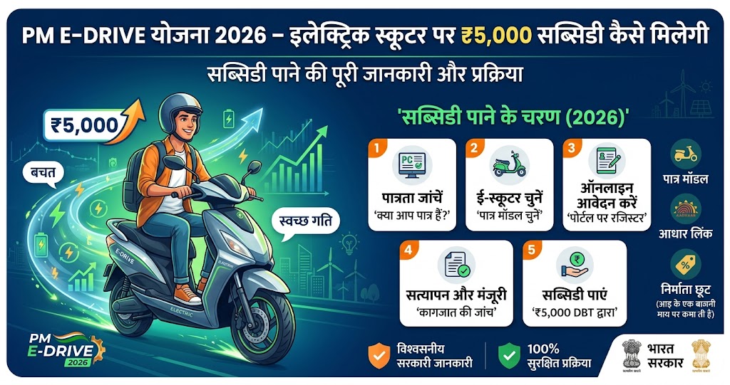PM E-DRIVE योजना 2026 – इलेक्ट्रिक स्कूटर पर ₹5,000 सब्सिडी कैसे मिलेगी