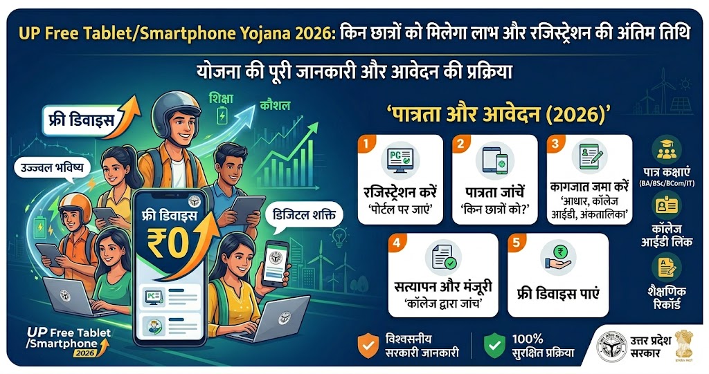 UP Free Tablet/Smartphone Yojana 2026: किन छात्रों को मिलेगा लाभ और रजिस्ट्रेशन की अंतिम तिथि
